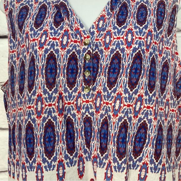 Basic Editions Red White and Blue Bohemian Print Loose Tank Size M Cotton SZ M - Picture 3 of 7